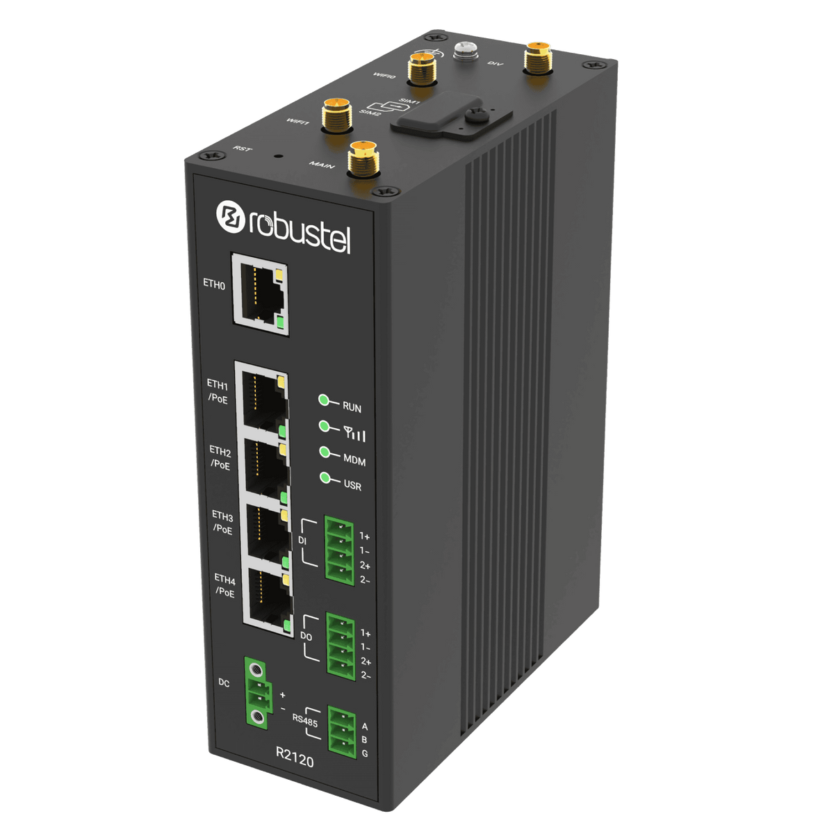 Robustel R2120 Industrial Cellular PoE Router — view 1