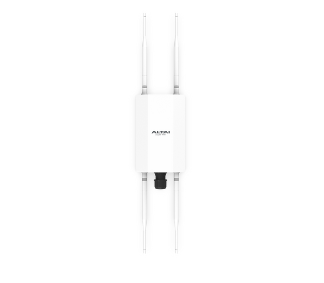 Altai CX600 compact outdoor Wi-Fi 6 access point with antennas fitted, front