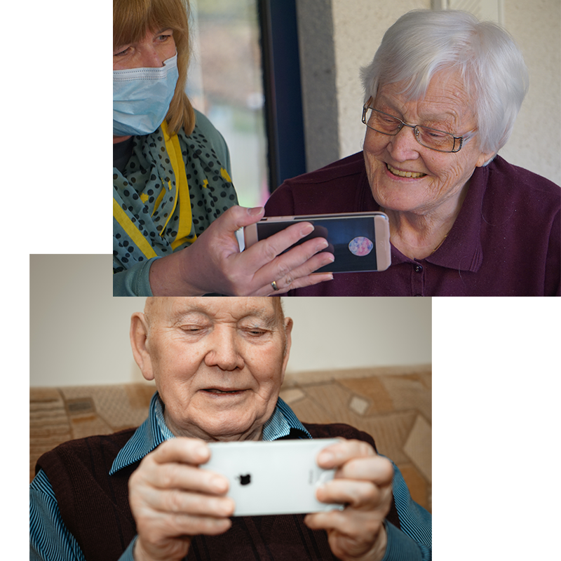 elderly people with cellphone connection